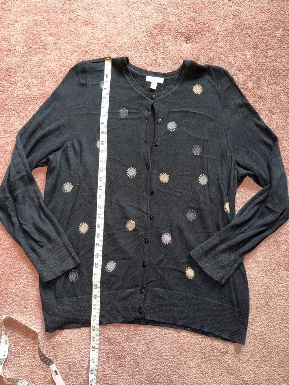 Charter Club Black Button-Up Cardigan with Metallic Dot Details